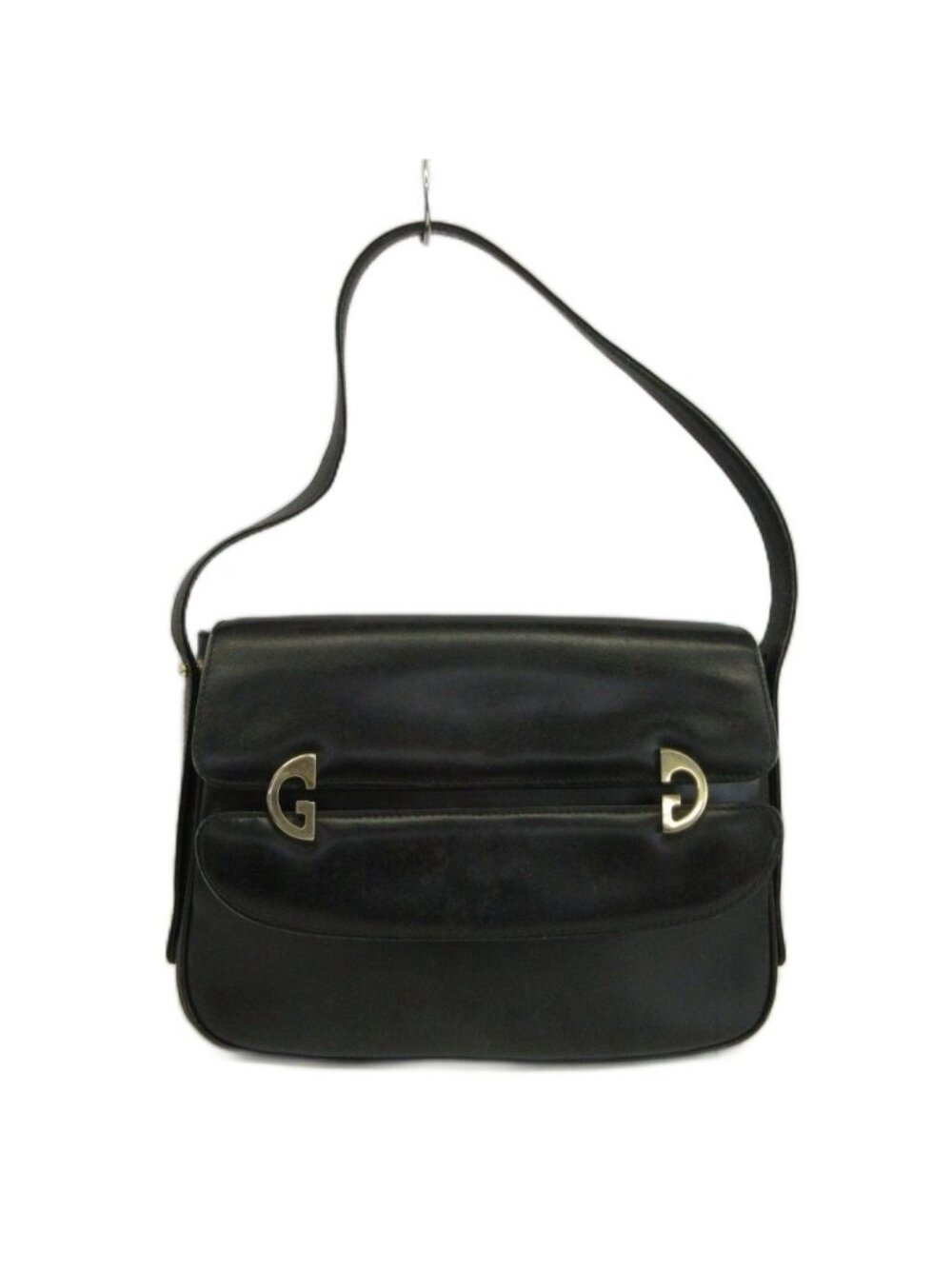 Gucci Vintage Handbag Leather G Logo Gold Black